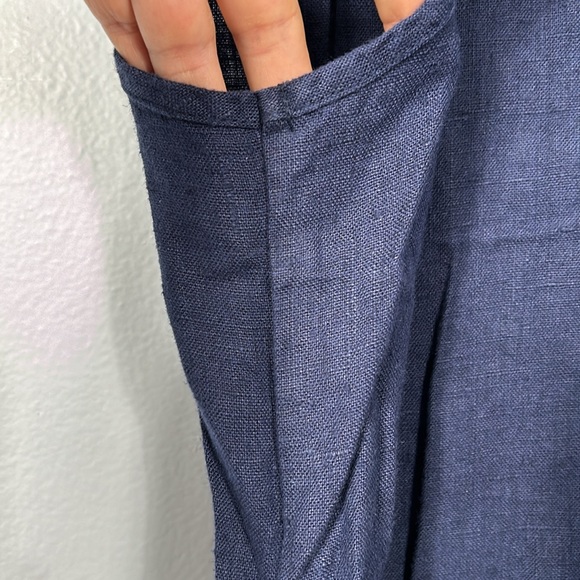 Vintage Navy 100% linen Maxi Relaxed Fit Side Slit Crew Neck Dress size 16 - Picture 10 of 15